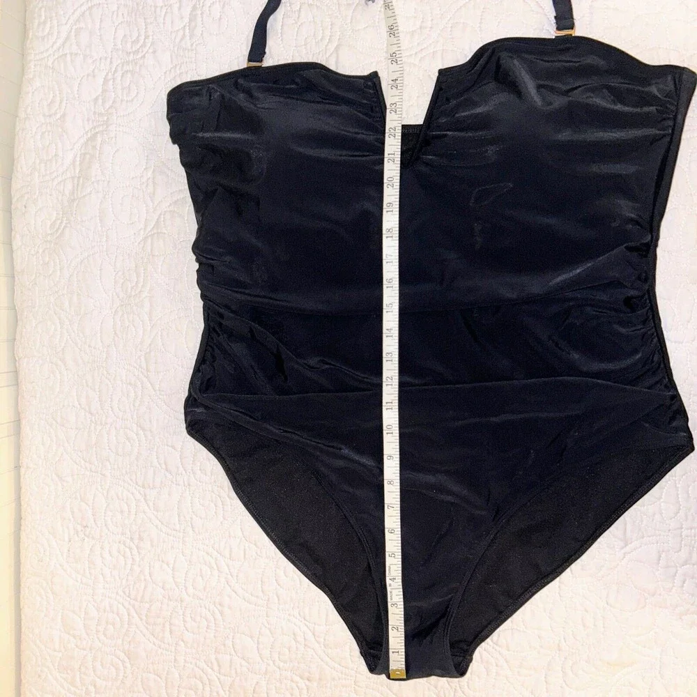 NWT Catherine Malandrino V Wire Shirred Black 1 Piece Bandeau Swimsuit Plus S 3X